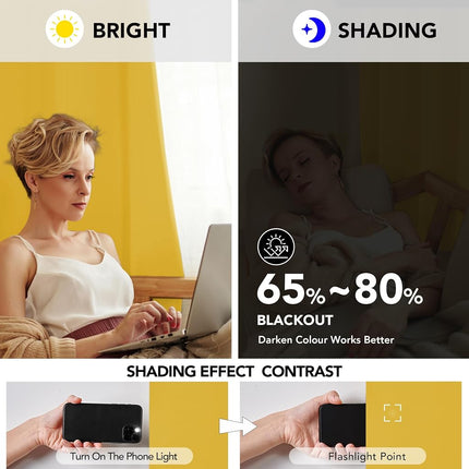Deconovo Blackout Curtain Panels for Kids Bedroom Room Darkening Back Tab and Rod Pocket Curtains 42Wx72L Inch Mellow Yellow 2 Panels