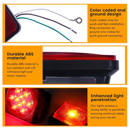 MAXXHAUL 70205 Trailer Light Kit - 12V All LED , Left and Right Waterproof Submersible for Trailers, Boat Trailer Truck Marine Camper RV Snowmobile, Red