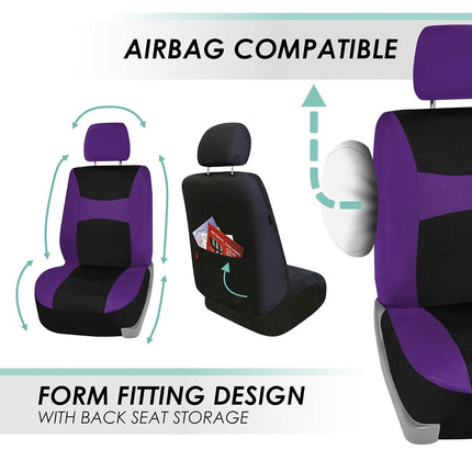 FH GROUP Housses de siège auto ensemble complet en tissu violet - Ajustement universel, Housses de siège automobile, Housses de siège avant à dossier bas, Compatible airbag, Banquette arrière séparable, Housse de siège auto pour SUV, Berline, Van