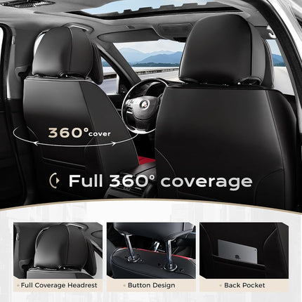 Coverado Seat Covers, Car Seat Covers Front Seats, Car Seat Cover, Car Seat Protector Waterproof, Seat Cushion Nappa Leather with Head Pillow, Carseat Cover Universal Fit for Most Cars (Black&Red)