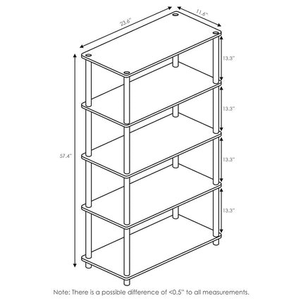 Furinno TURN-N-TUBE 5-Tier Tool-Free Corner Shelf, Light Cherry