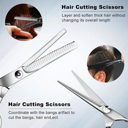 8 Pcs Hair Cutting Scissors Set - Hairdressing Scissors Kit, Thinning Scissor, Bangs Trimmer, Hair Comb, Leather Case - Professional Barber Salon Home Shear Kit for Men, Women, Pet