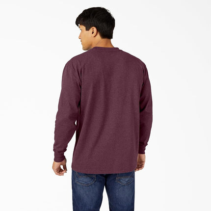 Dickies Men's Long Sleeve Heavyweight Crew Neck Work Utility T-Shirt, Burgundy Single Dye Heather, XL