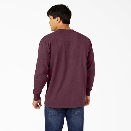 Dickies Men's Long Sleeve Heavyweight Crew Neck Work Utility T-Shirt, Burgundy Single Dye Heather, XL