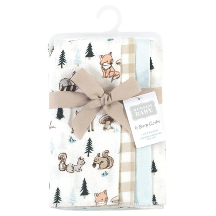 Hudson Baby Unisex Baby Cotton Flannel Burp Cloths, Boy Woodland Pals 4-Pack, One Size