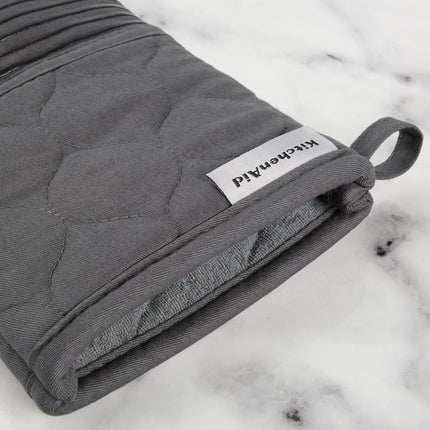 KitchenAid Quilted Cotton Terry Cloth Oven Mitt, Pot Holder Heat Resistant, 16"x26", 7"x13" & 7"x10", Charcoal Grey