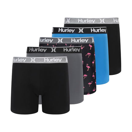 Hurley mens 5 Pack Stretch Boxer Briefs, Blue Flam