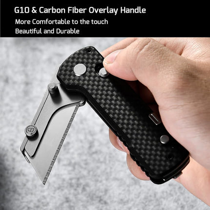 OKNIFE U1 Pro Multitool Folding Utility Knife with Folding Screwdriver, Quick Change Blade, Rail Lock & Pocket Clip for Men Women (Carbon Fiber Overlay)