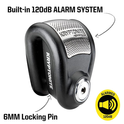 Kryptonite 429544 BLOCCADISCO CON ALLARME KRYPTOLOK (6mm PIN), Black