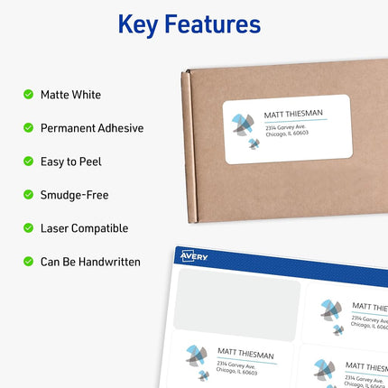 Avery 5524 White Printer Label - Printable Labels (White, Laser, 34 x 102, 300 Pieces, 50 Sheets)