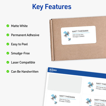 Avery 5524 White Printer Label - Printable Labels (White, Laser, 34 x 102, 300 Pieces, 50 Sheets)