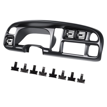 ECOTRIC Dash Board Cluster Bezel Cover Compatible with 1998-2002 Dodge Ram 1500 2500 3500 Instrument Pad Panel Dashboard Kit w/Vents Replacement for 5GK51DX9AA 5EU11DX9AB - Clips Included