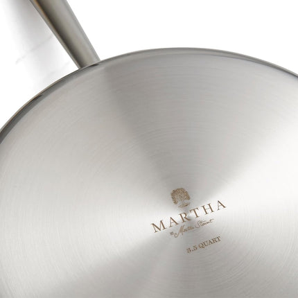 Martha Stewart Martha 3.5 cuartos de galón sartén salteadora de acero inoxidable de tres capas con lados rectos, tapa e interior antiadherente de cerámica
