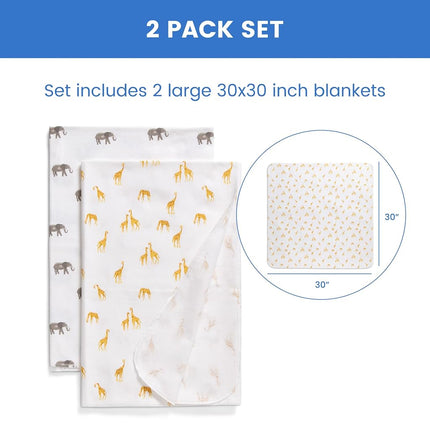 Delta Children 100% Cotton Flannel Baby Receiving Blankets for Girls and Boys – 30x30 Inches (Pack of 2), Safari Friends
