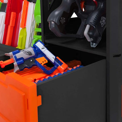 NERF Elite Blaster Rack - Storage for up to Six Blasters, Including Shelving and Drawers Accessories, Orange and Black - Amazon Exclusive