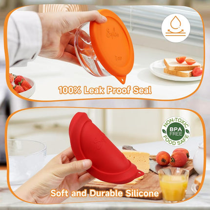 Sophico 2 Cup Round Silicone Storage Cover Lids Replacement for Anchor Hocking and Pyrex 7200-PC Glass Bowls (Container not Included) | Red-Orange | 4 Pack