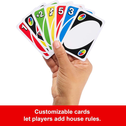 UNO Family Card Game in a Sturdy Storage Tin with 112 Cards, Travel-Friendly, Makes a Great Gift for 7 Year Olds and Up, GDJ85