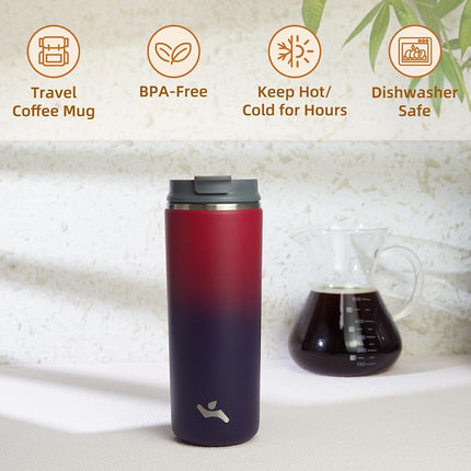 Konokyo Tumbler with Lid, 16 oz Travel Coffee Mug Double Wall Vacuum Stainless Steel Thermal Metal Cup Insulated Water Bottle,Rosy Red