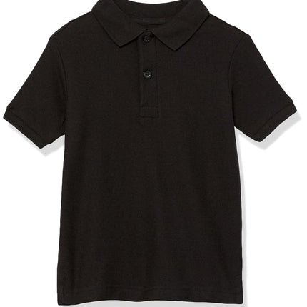 Nautica Boys' School Uniform Short Sleeve Polo Shirt, Button Closure, Comfortable & Soft Pique Fabric, Black 002, 18-20