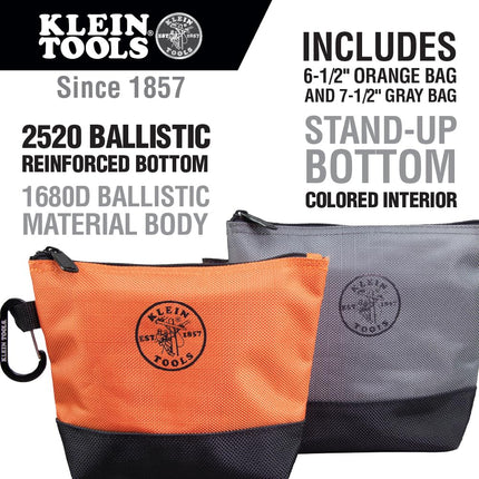 Klein Tools Utility Bag, Zipper Tool Bags in Orange/Black, Gray/Black, 12.5-Inch Canvas, 2-Pack Klein Tools 55470