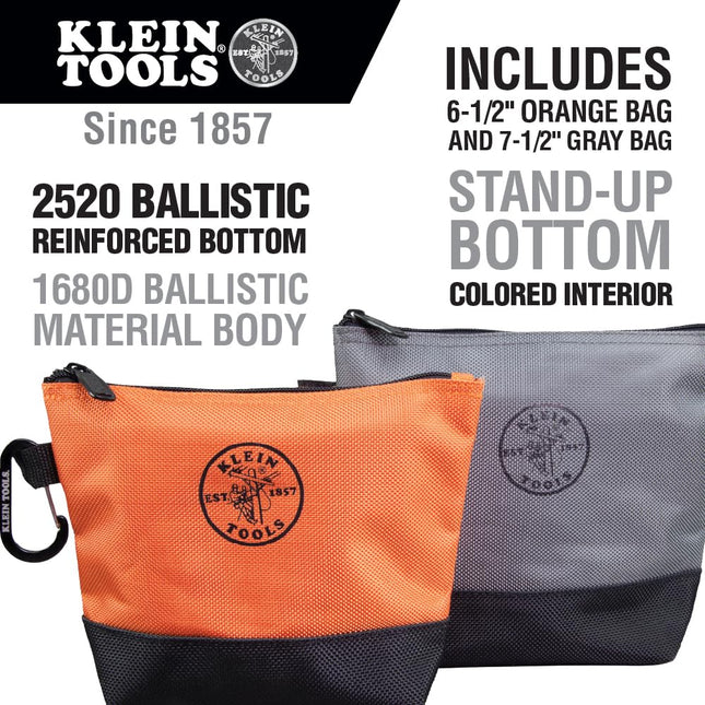 Klein Tools 80056 Tool Bag Storage Kit with Zipper Bag Stand-Up Tool Pouch and Canvas Tool Pouch, in Assorted Colors, 6-Piece