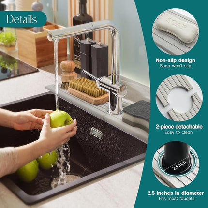 Eormoe Stone Faucet Mat for Kitchen Sink – Diatomite Drying Stone Mat & Sink Protector, Prevent Moisture – Sink Splash Guard Water-Absorbing Stone Tray for Bathroom Counter [Light Grey,23.6" x 3.9"]