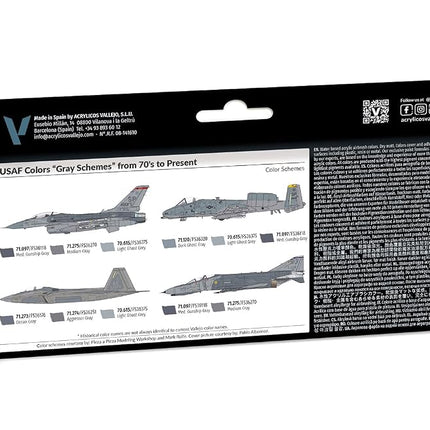 Vallejo Model Color Set, USAF Grey Schemes, 16 Matte Acrylic Paints, 18 ml Bottles, Ideal for Airbrush and Model Painting