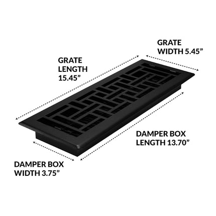 Decor Grates AJH414-BLK Oriental Floor Register, 4x14 Inches, Textured Black
