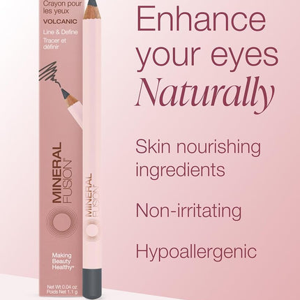 Mineral Fusion Eye Pencil, Grey Eyeliner with Soothing Chamomile, Meadowfoam & Vitamin E, Velvety Smooth, Hypoallergenic Eye Makeup to Line & Define, Long-Lasting Eyeliner Pencil, Volcanic, 0.04 Oz