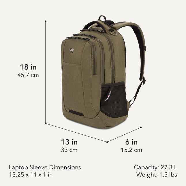 SWISSGEAR Cecil Laptop Backpack Fits up to 16-Inch Laptop, Daypack for Travel and Work, Olive, 18-Inch
