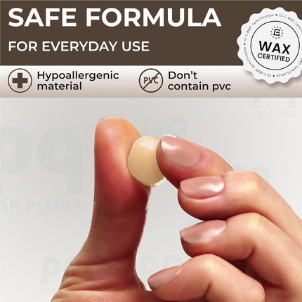 Peace&Quiet | PQ Wax Ear Plugs for Sleep - 50 Beige Silicone Wax Earplugs for Sleeping & Swimming - Gel Ear Plugs for Noise Reduction & Ear Protection