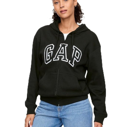 GAP womens Logo Hoodie Hooded Full Zip Sweatshirt, True Black II, XXS