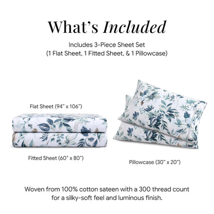 Tribeca Living VERN4PSSQUBL Extra Deep Pocket Sheet Set, Queen, Vernazza Blue/Multi