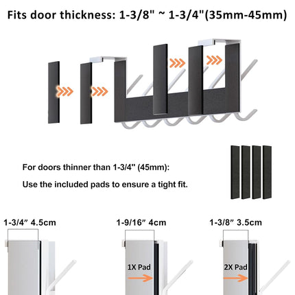 Dseap Over The Door Hook Hanger - 6 Hooks Over Door Coat Rack for Hanging Clothes Hat Towel,White, 2 Packs