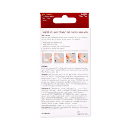 Kiss Everlasting French Nail Manicure, Chip-Free, Flexi-Fit Technology, Real Short, "String of Pearls", Nail Kit with Pink Nail Glue (Net Wt. 2g / 0.07oz), Mini File, Manicure Stick, and 28 Fake Nails