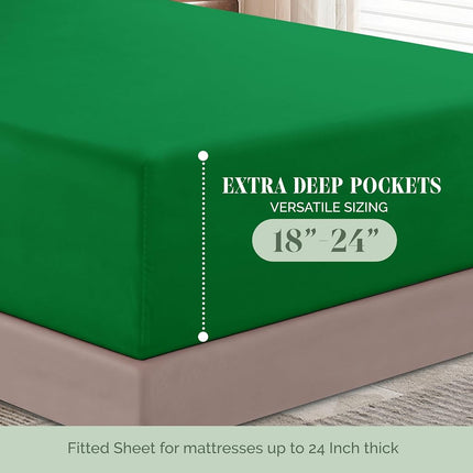 Elegant Comfort Luxurious 1500 Premium Hotel Quality Microfiber 4-Piece Sheet Set, 18-24 Inches Deep - Extra Deep Pocket Sheets - Ultra Soft 4PC Deep Pocket Sheets, King, Emerald Green