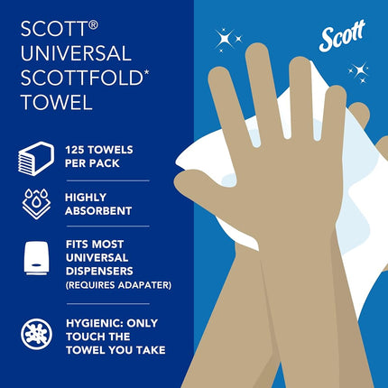 Scott Multifold Hand Towels 6633, 1-Ply, White, Soft, Strong & Highly Absorbent – Ideal for Everyday Hand Drying, 25 Packs x 175 Sheets (4,375 Total)