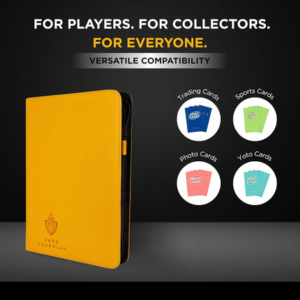 Card Guardian - 9 Pocket Premium Binder with Zipper for 360 cards - side loading pockets for Trading Card Games TCG (Yellow)