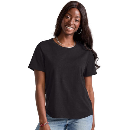 Hanes Originals Oversized T-Shirt, Cotton Crewneck Tee for Women, Curved Hem, Black, XS