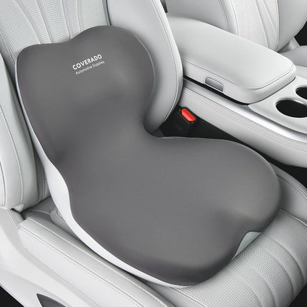 Coverado Car Seat Cushion and Lumbar Support Pillow One Piece, Memory Foam Ergonomic Back Support Driving Seat Cushion for Back Pain, Non-Slip Washable Cushion for Car, Driver, Office
