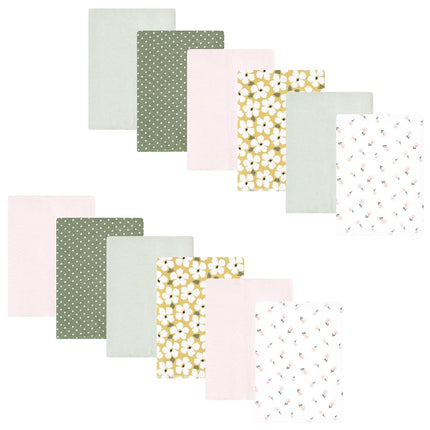 Hudson Baby Lot de 12 langes en flanelle unisexe pour bébé, motifs floraux sauge, taille unique