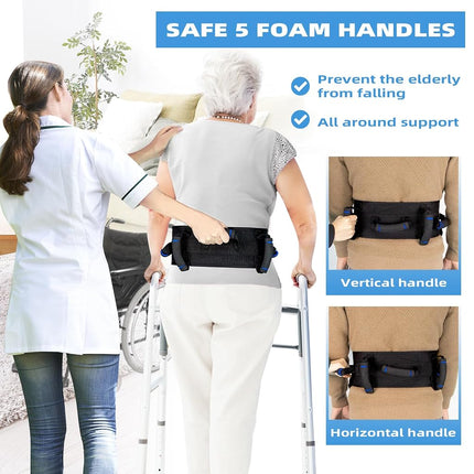 Gait Belt Transfer Belt for Seniors, Gate Belt for Elderly Lift Belts for Physical Therapy with Quick Release Anti-Slip Function Standing Aids & Support for Elderly Handicap Patient Care (5 Handles)