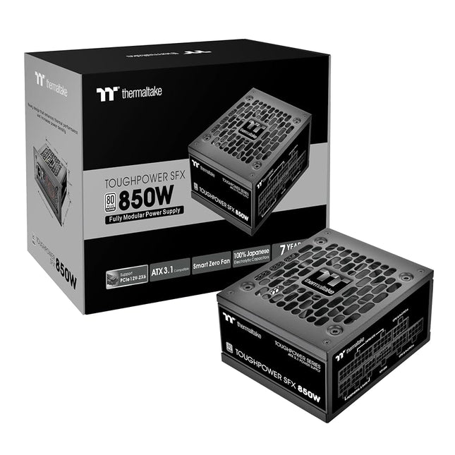 Thermaltake Toughpower SFX 850W 80Plus Platinum ATX 3.1 Standard Power Supply; 450W 12V-2x6 Connector Included; Full Modular; 90mm FDB Fan; PS-STP-0850FNFAPU-1; 7 Year Warranty