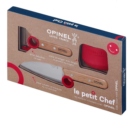 Opinel Le Petit Chef 3pc Set (Kitchen Knife S/S 10cm/Peeler/Finger Protector) Red