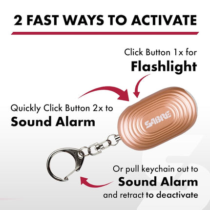 Sabre Personal Alarm with LED Light and Snap Hook, 130dB Siren, Audible 1,000 Foot (300 Meter) Range