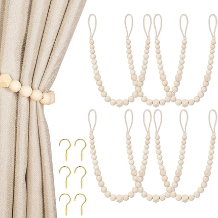 KLOGTSIND Wood Bead Curtain Tiebacks, 6 Pack Curta