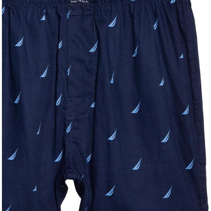 Nautica Men's Cotton Woven 3 Pack Boxer Shorts, Aero Blue/Sea Cobalt/Sails-Peacoat, S