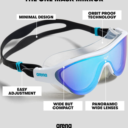 Arena Unisex Adult The One Swim Mask Fitness Swimming Goggles for Men and Women Large Fit Polycarbonate Mirror Lens, Blue/Blue Cosmo/Water