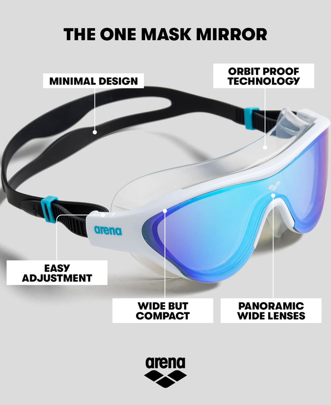 Arena Unisex Adult The One Swim Mask Fitness Swimming Goggles for Men and Women Large Fit Polycarbonate Mirror Lens, Blue/Blue Cosmo/Water