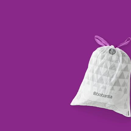 Brabantia 137983 PerfectFit Bin Liners Multipack (Size C/10-12 Litre) Thick Plastic Trash Bags with Tie Tape Drawstring Handles (200 Bags), White